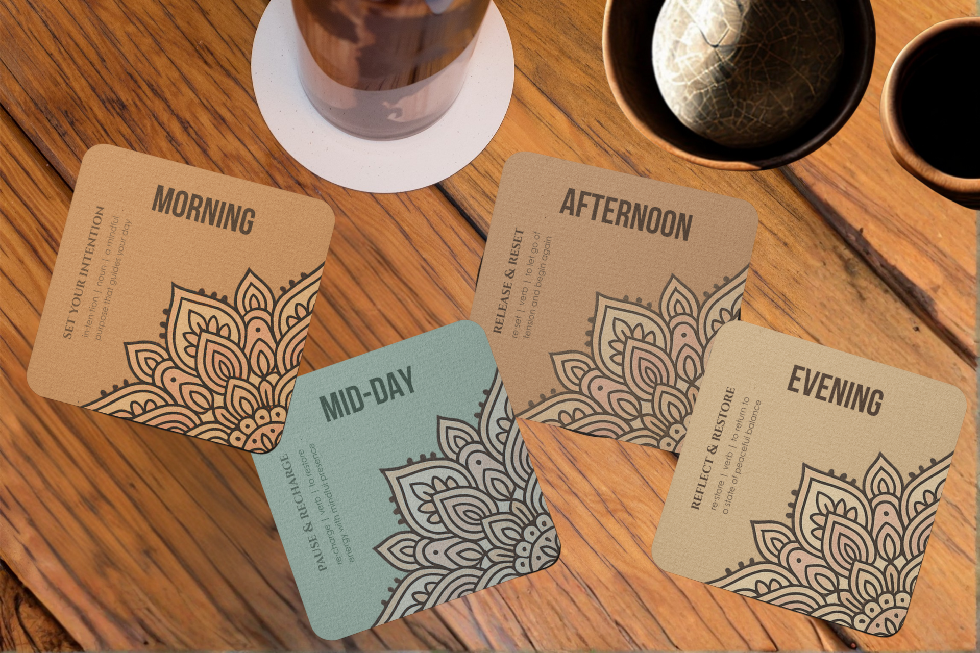 Set of 4 Square Coasters | Mindful Meanings Collection | MDF with Glossy Finish