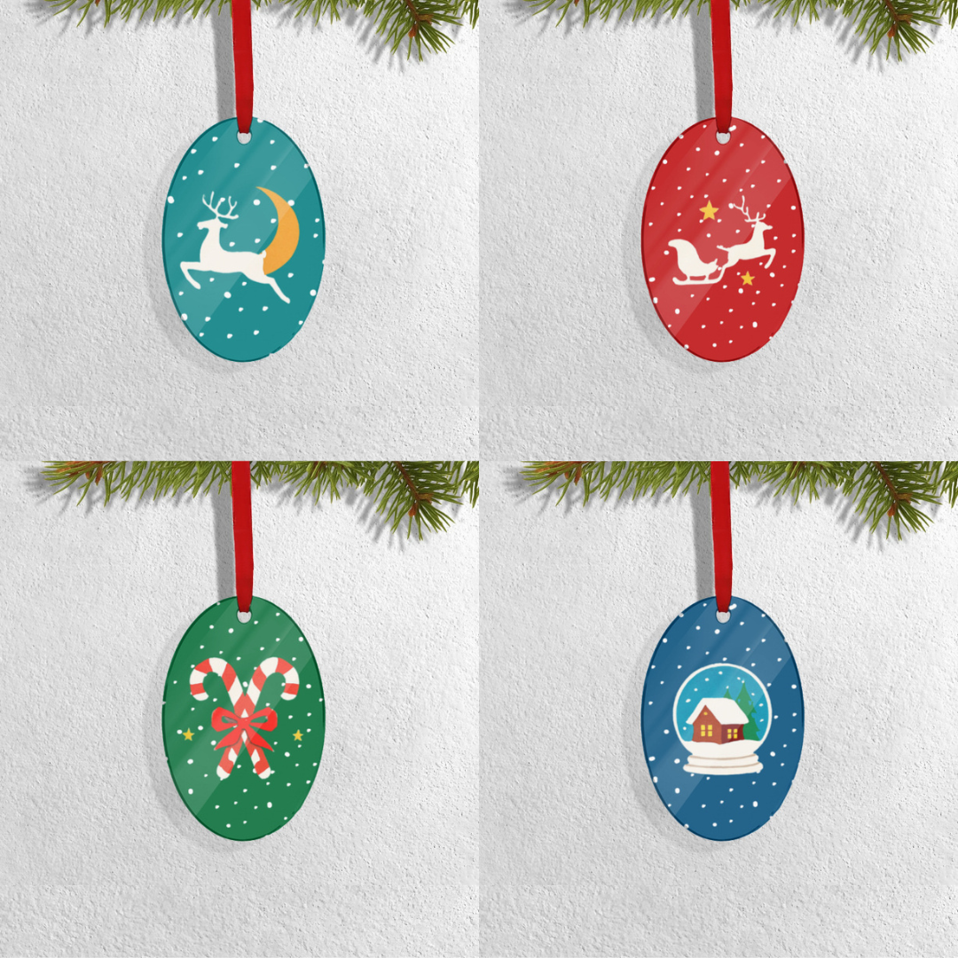 Set of 4 Acrylic Xmas Ornament - Oval