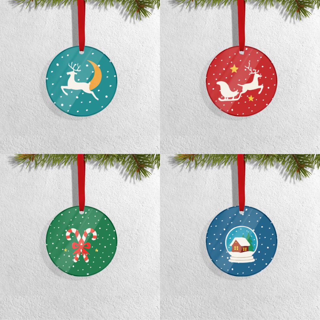 Set of 4 Acrylic Xmas Ornament - Round