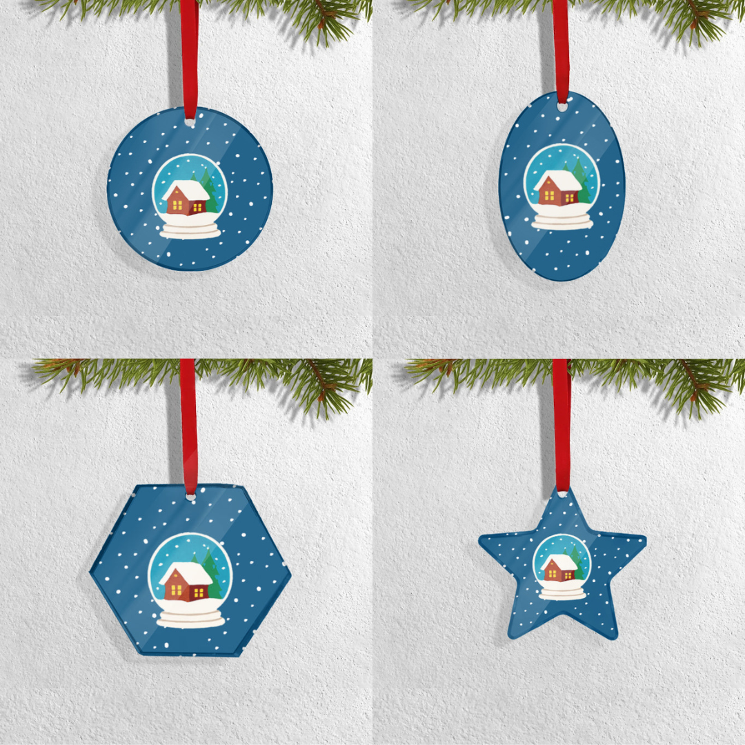 Set of 4 Acrylic Xmas Ornament - Snow Globe