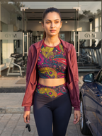 Women's Printed Gym Leggings | Navy with Abstract Print Waistband | Stretchable Slim Fit Active Wear Leggings for Women