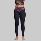 Women's Printed Gym Leggings | Navy with Abstract Print Waistband | Stretchable Slim Fit Active Wear Leggings for Women