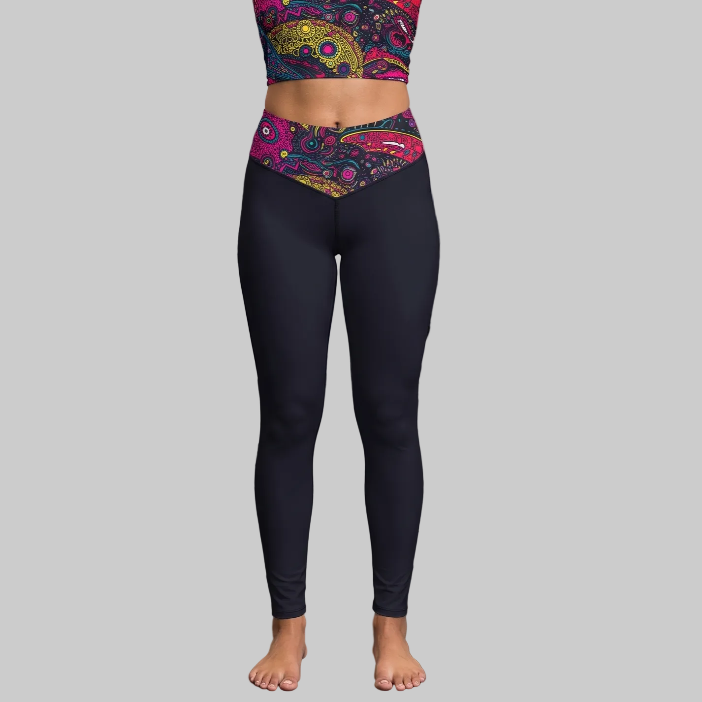 Women's Gym Crop Top & Leggings Set | Abstract Organic Print | Stretchable Slim Fit Active Wear for Women