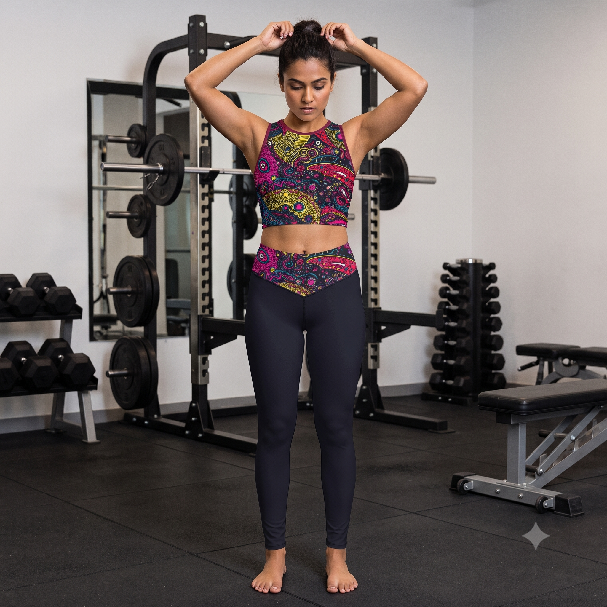 Women's Gym Crop Top & Leggings Set | Abstract Organic Print | Stretchable Slim Fit Active Wear for Women