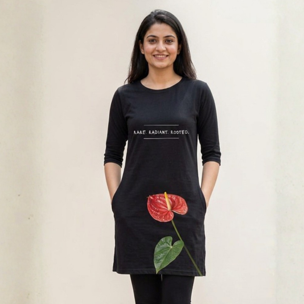 Women's Printed T-Shirt Dress | 100% Spun Polyester | Anthurium Floral Pattern | Casual Dress with Pockets for Women