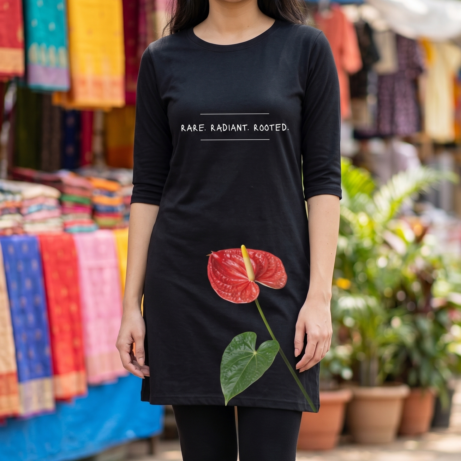 Women's Printed T-Shirt Dress | 100% Spun Polyester | Anthurium Floral Pattern | Casual Dress with Pockets for Women