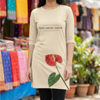 Women's Printed T-Shirt Dress | 100% Spun Polyester | Anthurium Floral Pattern in Ivory Base | Casual Dress with Pockets for Women