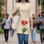 Women's Printed T-Shirt Dress | 100% Spun Polyester | Anthurium Floral Pattern in Ivory Base | Casual Dress with Pockets for Women