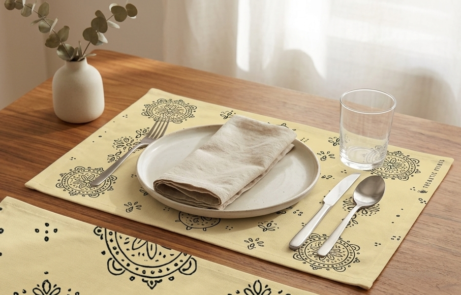 Polyster Fabric Set of 6 Table Placemats - Line Art Rangoli