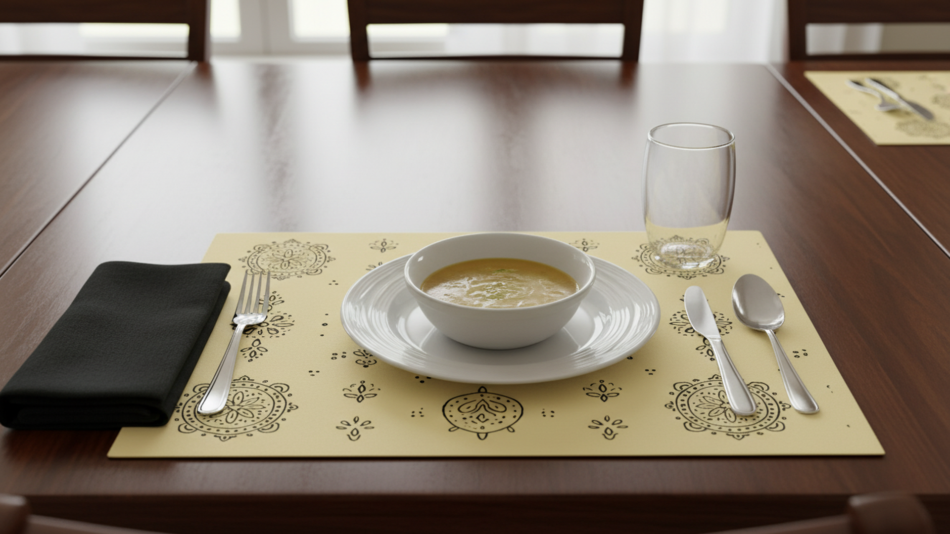 Polyster Fabric Set of 6 Table Placemats - Line Art Rangoli