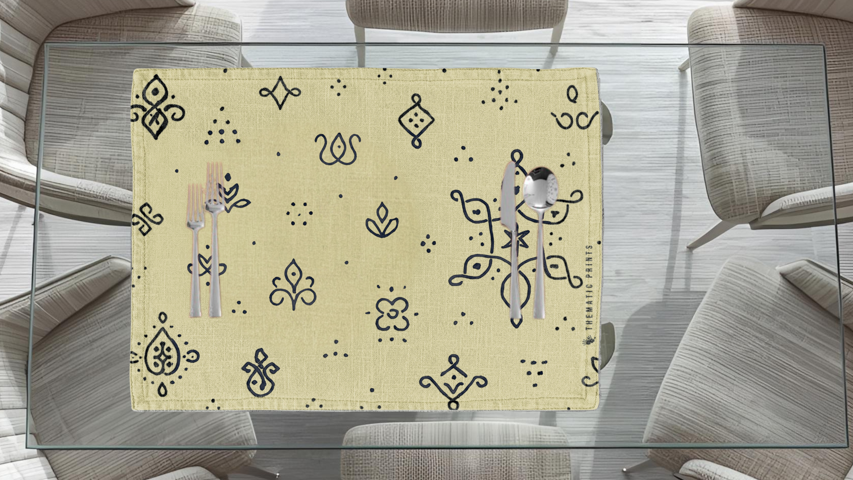 Polyster Fabric Set of 6 Table Placemats - Kollam Dot Rangoli