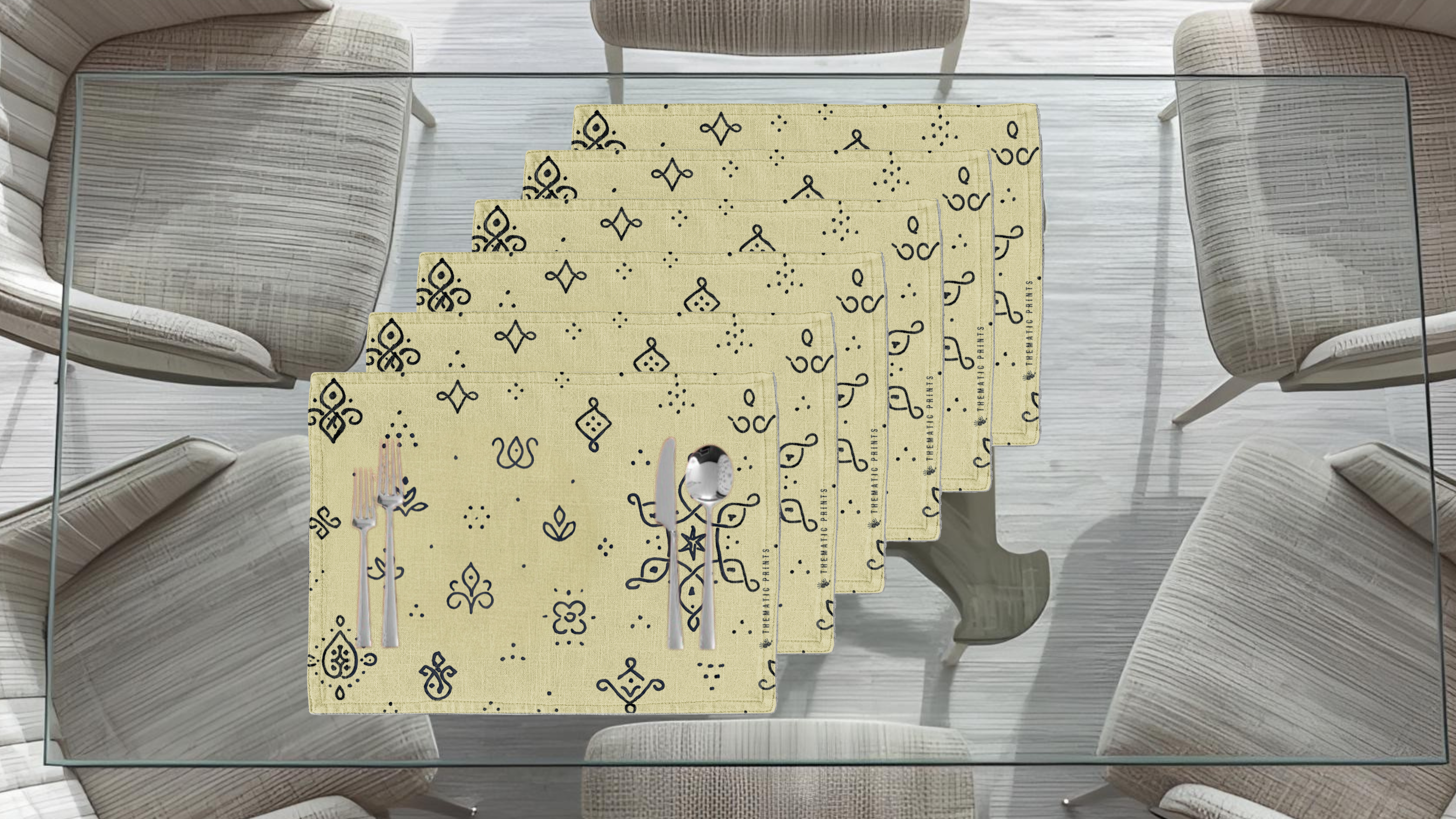 Polyster Fabric Set of 6 Table Placemats - Kollam Dot Rangoli
