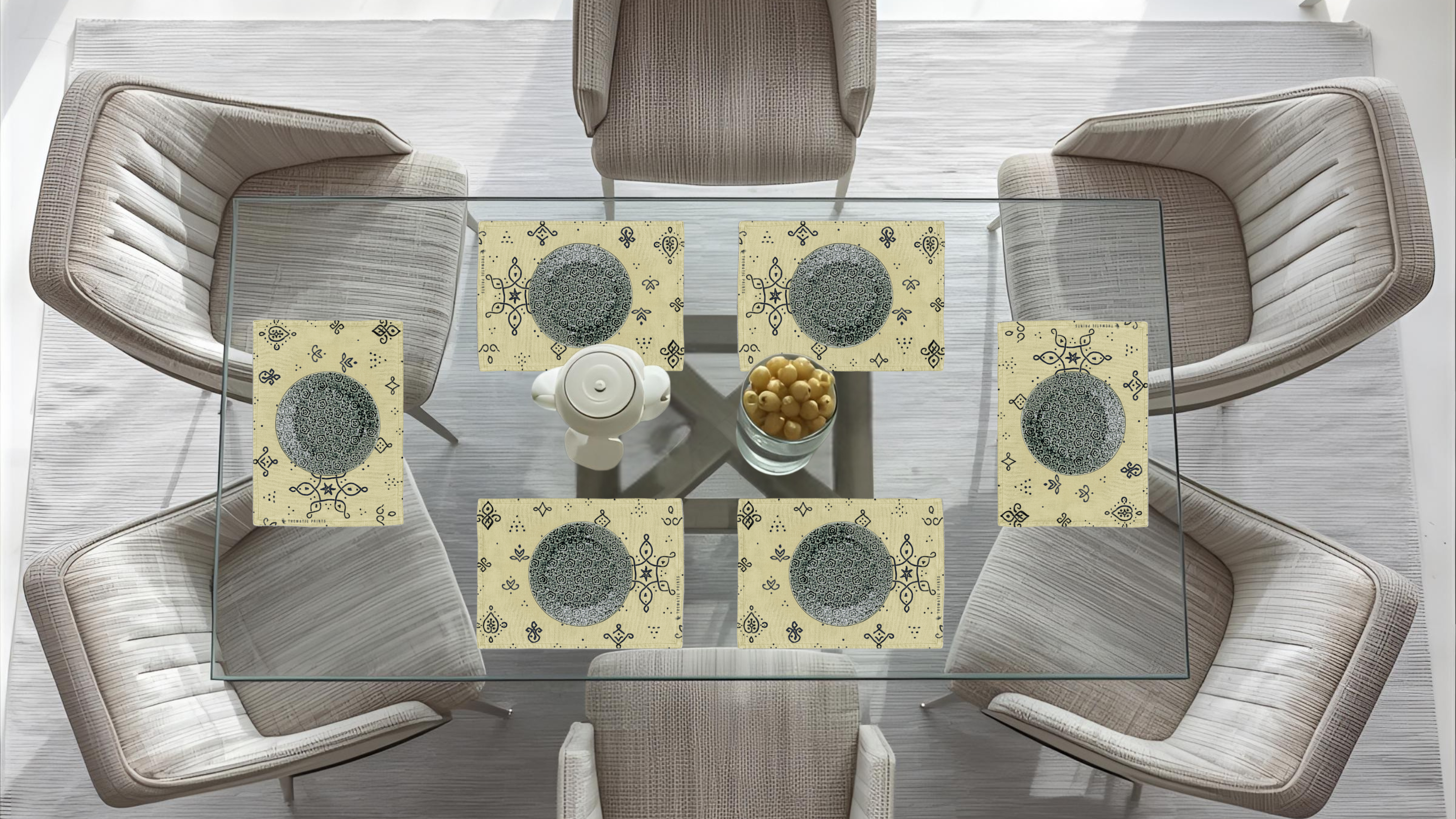 Polyster Fabric Set of 6 Table Placemats - Kollam Dot Rangoli