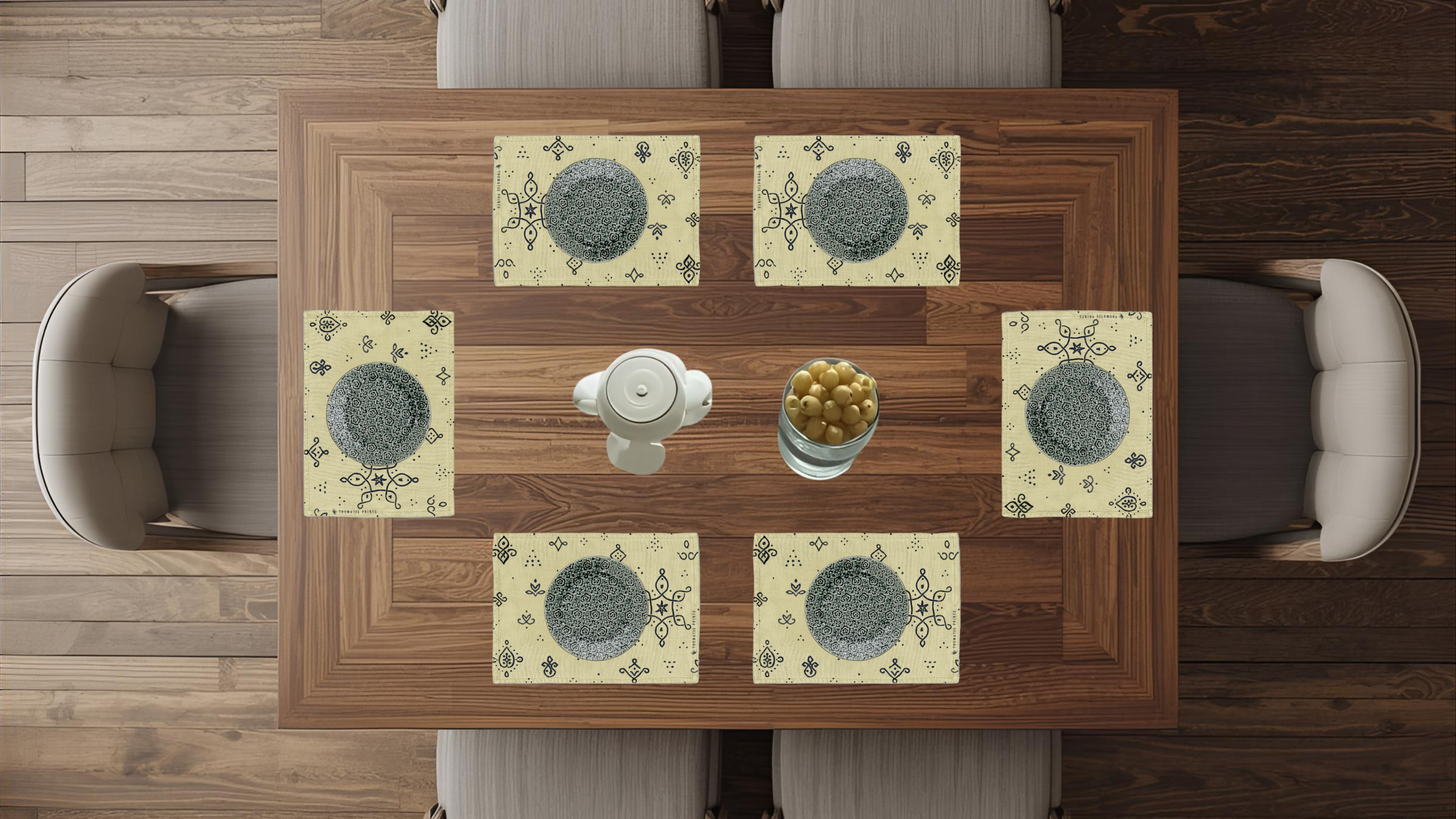 Polyster Fabric Set of 6 Table Placemats - Kollam Dot Rangoli