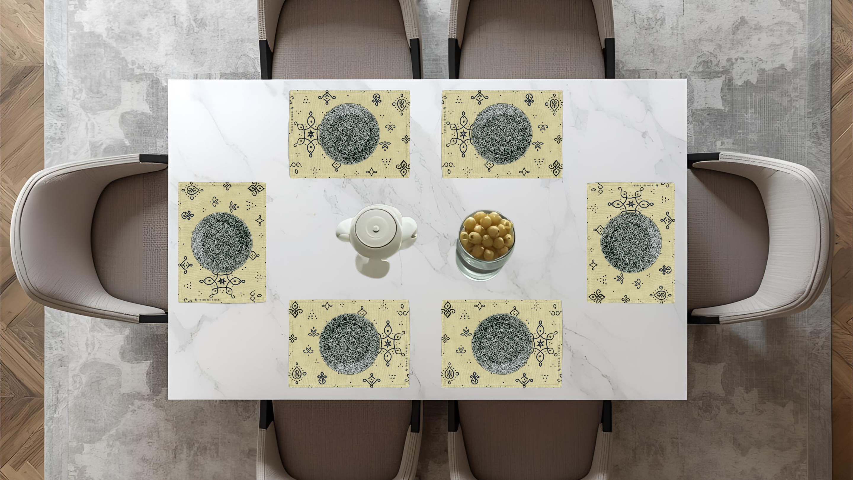Polyster Fabric Set of 6 Table Placemats - Kollam Dot Rangoli