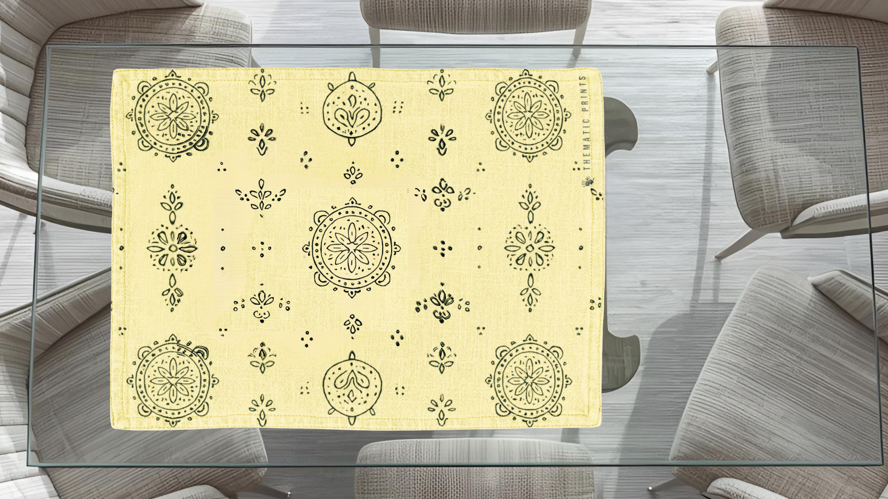 Polyster Fabric Set of 6 Table Placemats - Line Art Rangoli