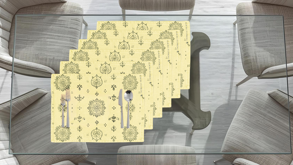 Polyster Fabric Set of 6 Table Placemats - Line Art Rangoli