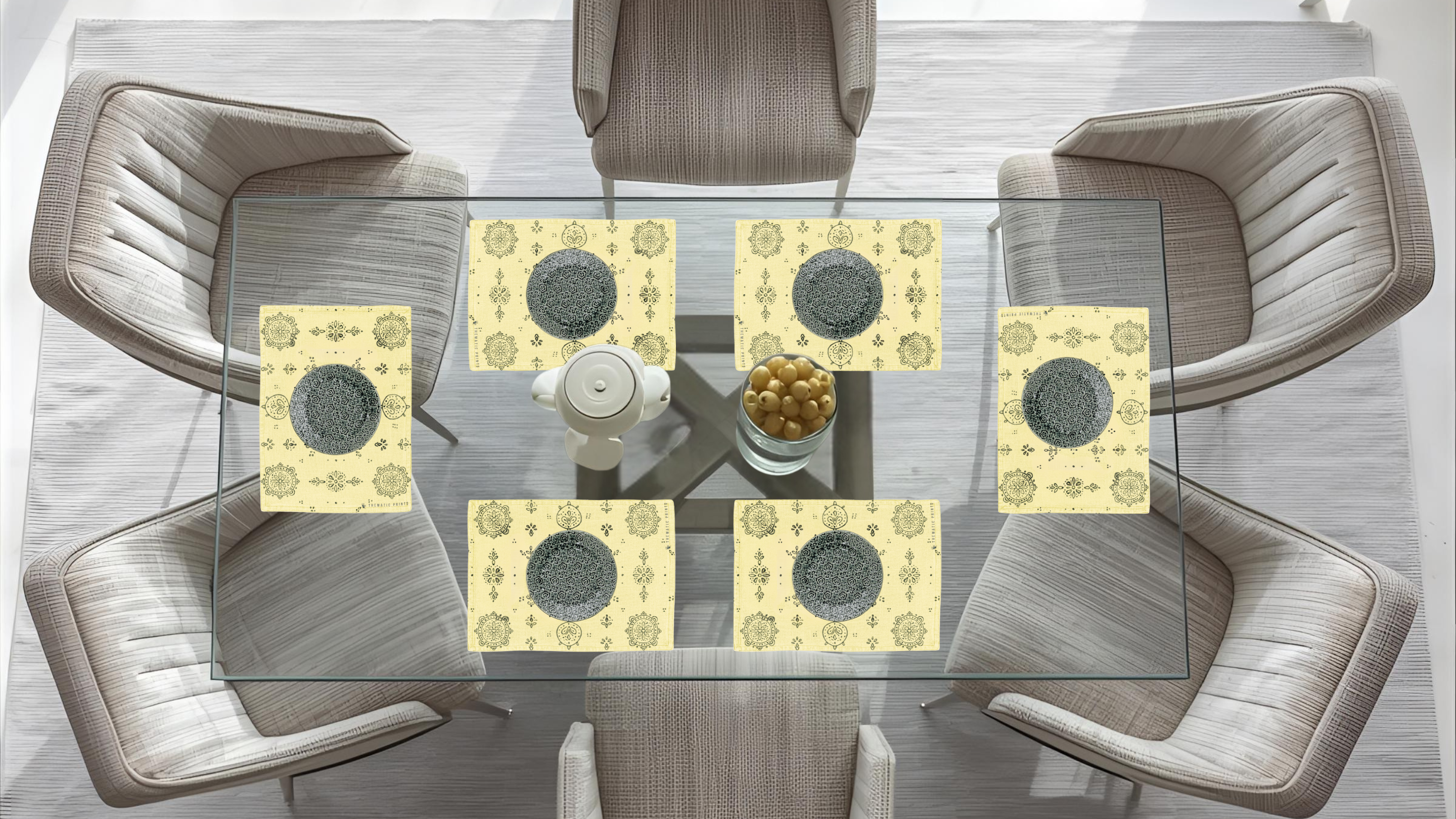 Polyster Fabric Set of 6 Table Placemats - Line Art Rangoli