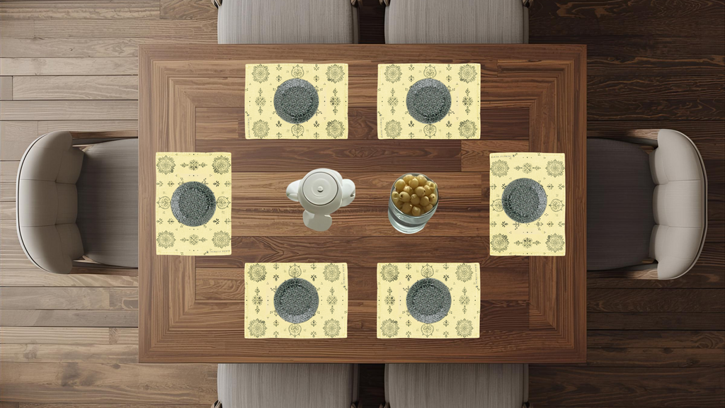 Polyster Fabric Set of 6 Table Placemats - Line Art Rangoli