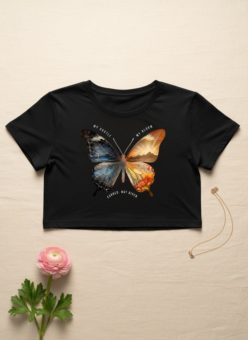 Women's 100% Cotton Printed Crop Top - Butterfly Print
