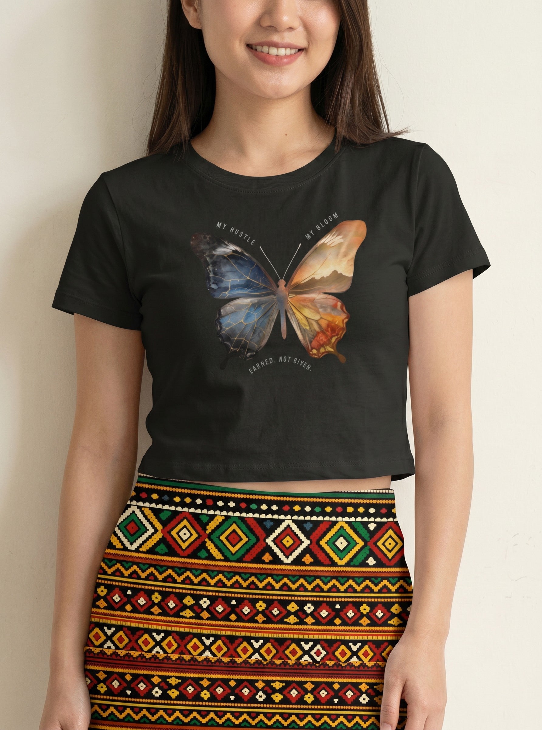 Women's 100% Cotton Printed Crop Top - Butterfly Print