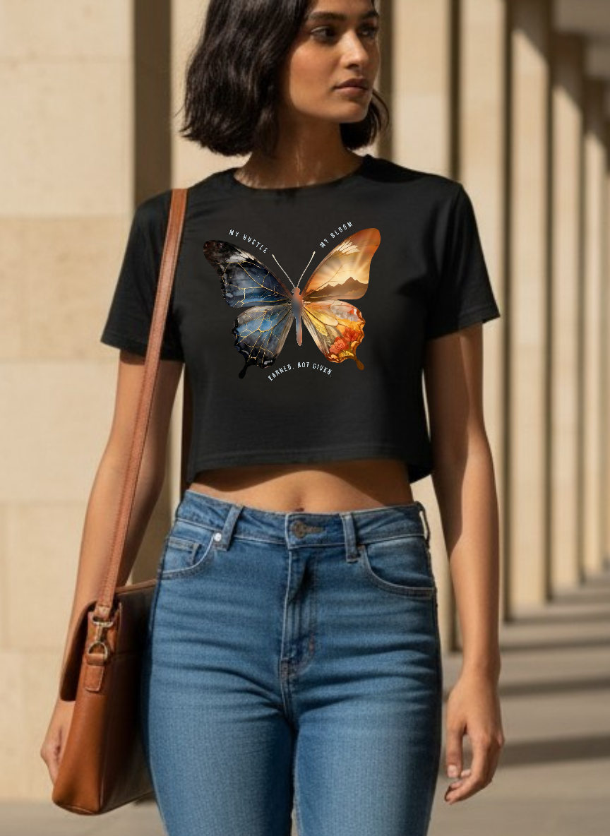 Women's 100% Cotton Printed Crop Top - Butterfly Print
