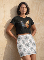 Women's 100% Cotton Printed Crop Top - Butterfly Print