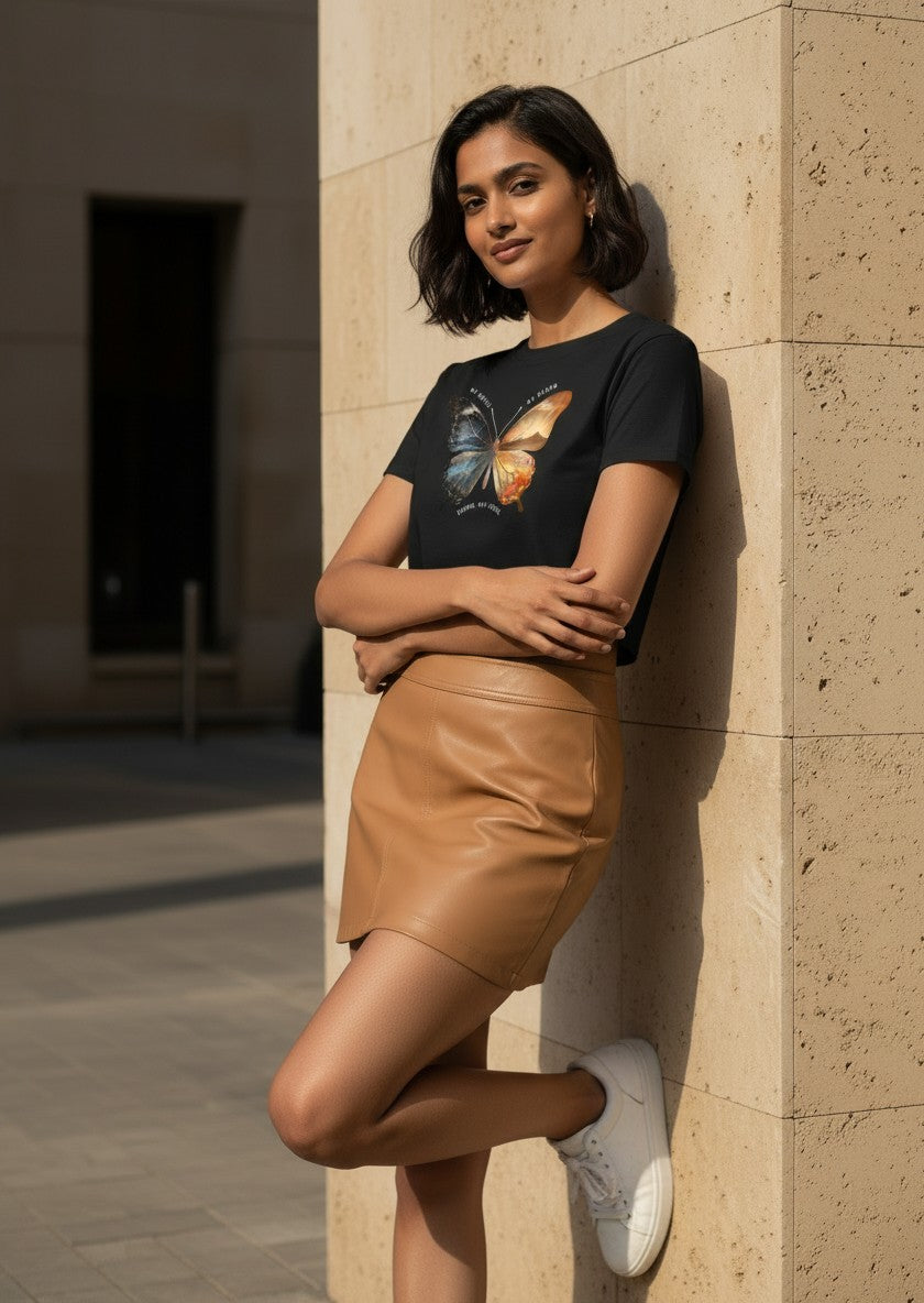 Women's 100% Cotton Printed Crop Top - Butterfly Print