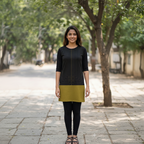 Women's Printed T-Shirt Dress | 100% Spun Polyester | Black Gold Geometric Pattern | Functional Pockets | Casual Regular Fit Dress for Women
