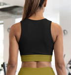 Women's Gym Workout Crop Top | Black Gold Print | Poly Spandex Fabric | Stretchable Slim Fit Active Wear for Women