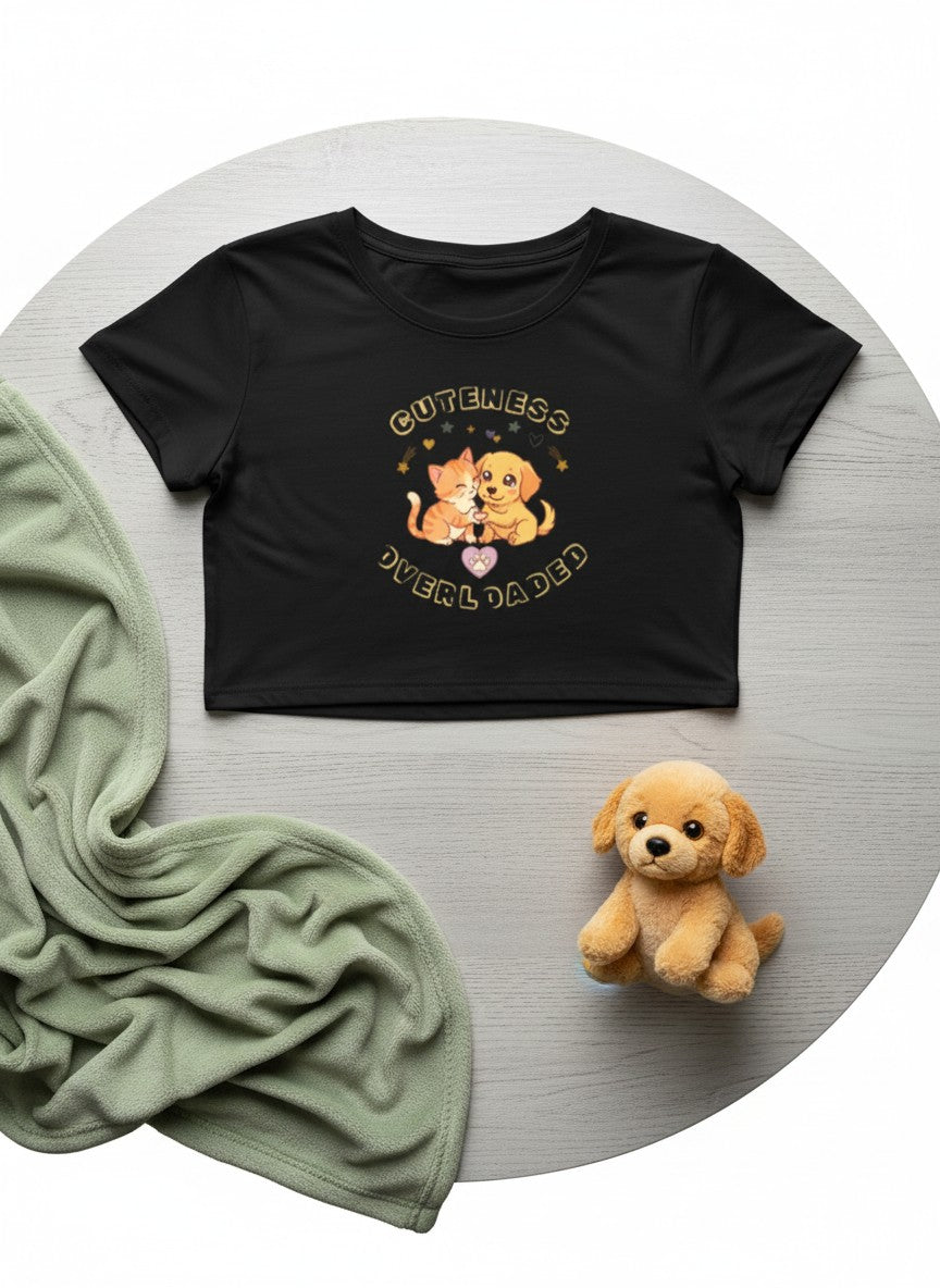 Cute Puppy & Kitten Printed Crop Top — Cuteness Overloaded | Graphic Animal Print | Women's Cotton Crop Top