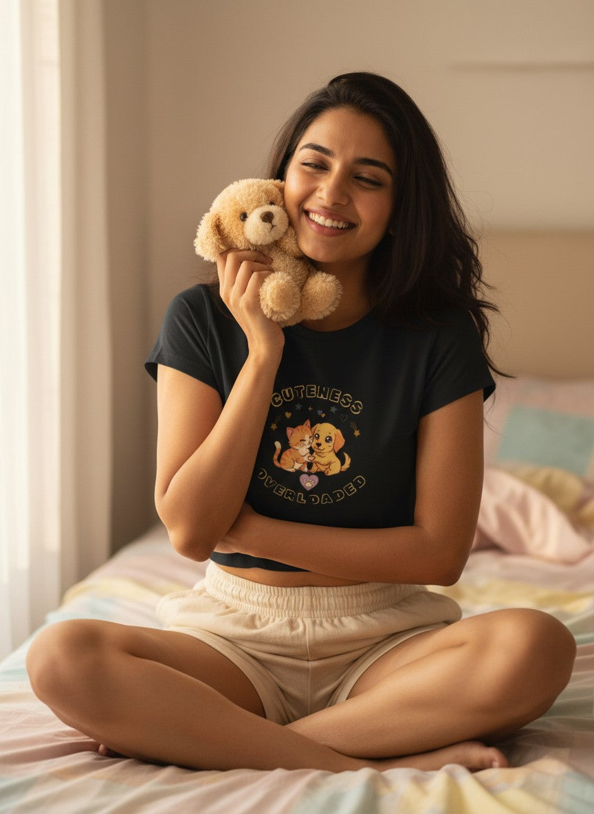 Cute Puppy & Kitten Printed Crop Top — Cuteness Overloaded | Graphic Animal Print | Women's Cotton Crop Top