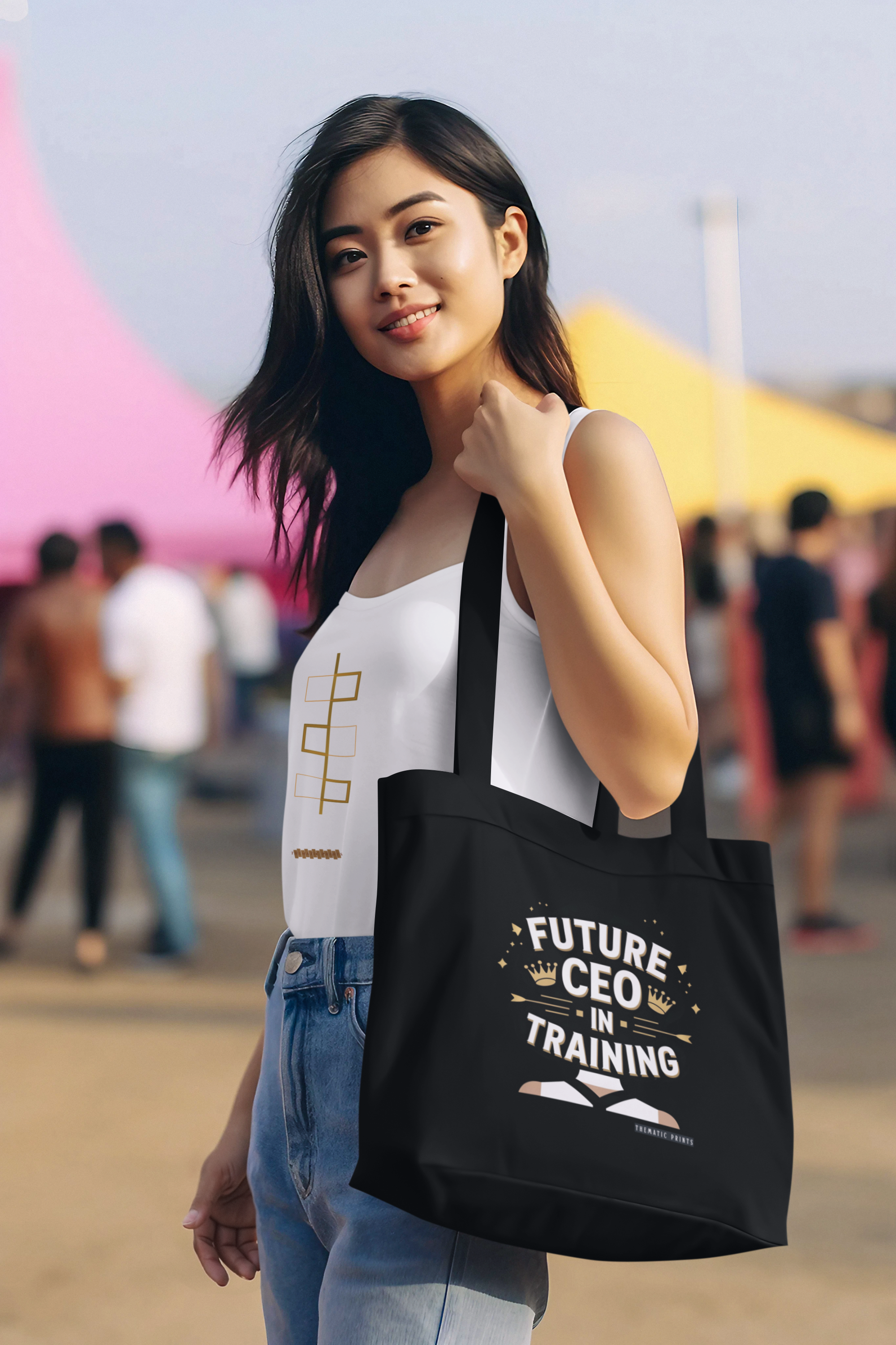 Canvas Eco-friendly Zipper Tote Bag for Collect Girls - Campus Casual Collection - Future CEO in Training