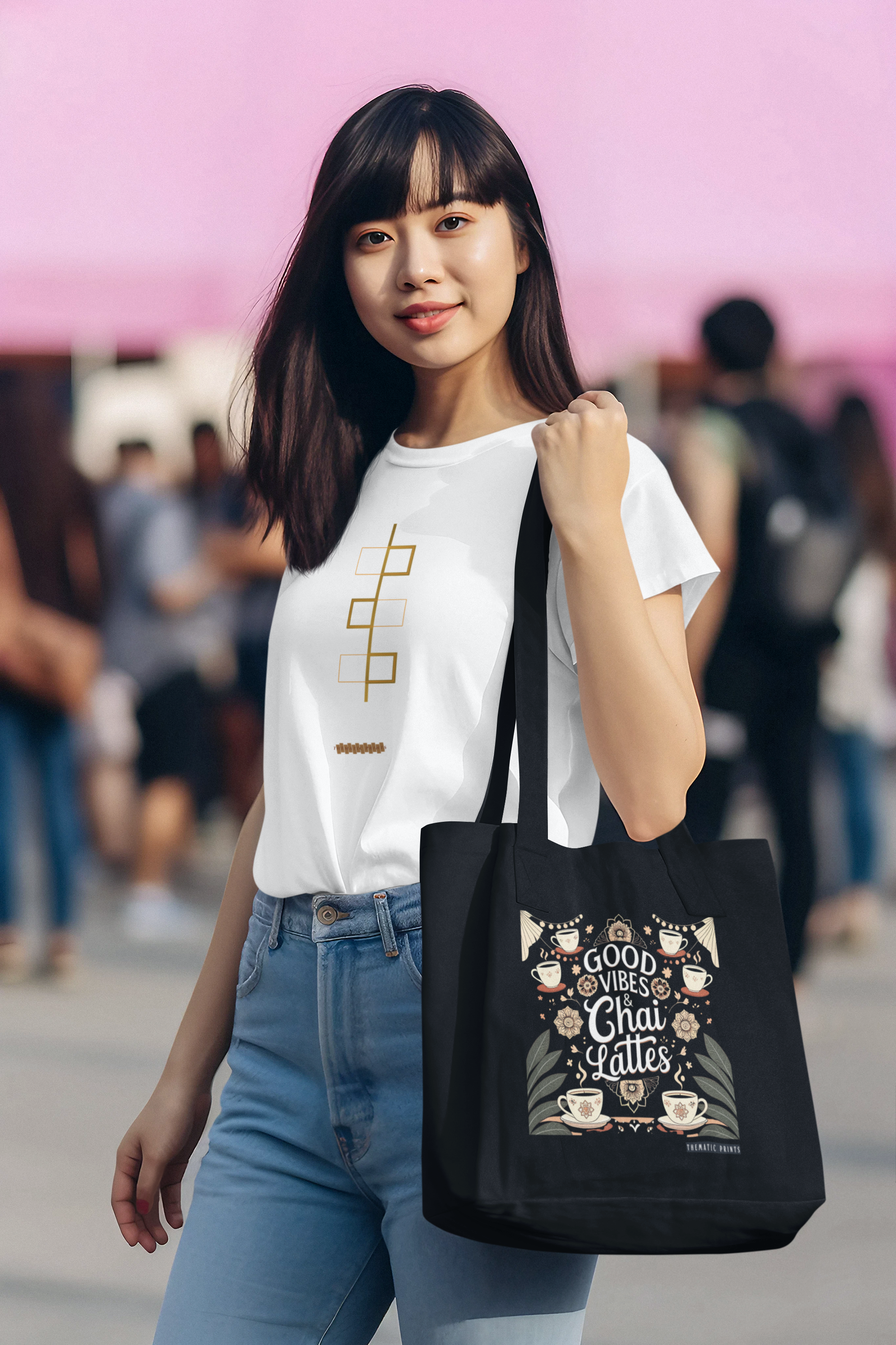 Canvas Eco-friendly Zipper Tote Bag for Collect Girls - Campus Casual Collection - Good Vibes and Chai Lattes