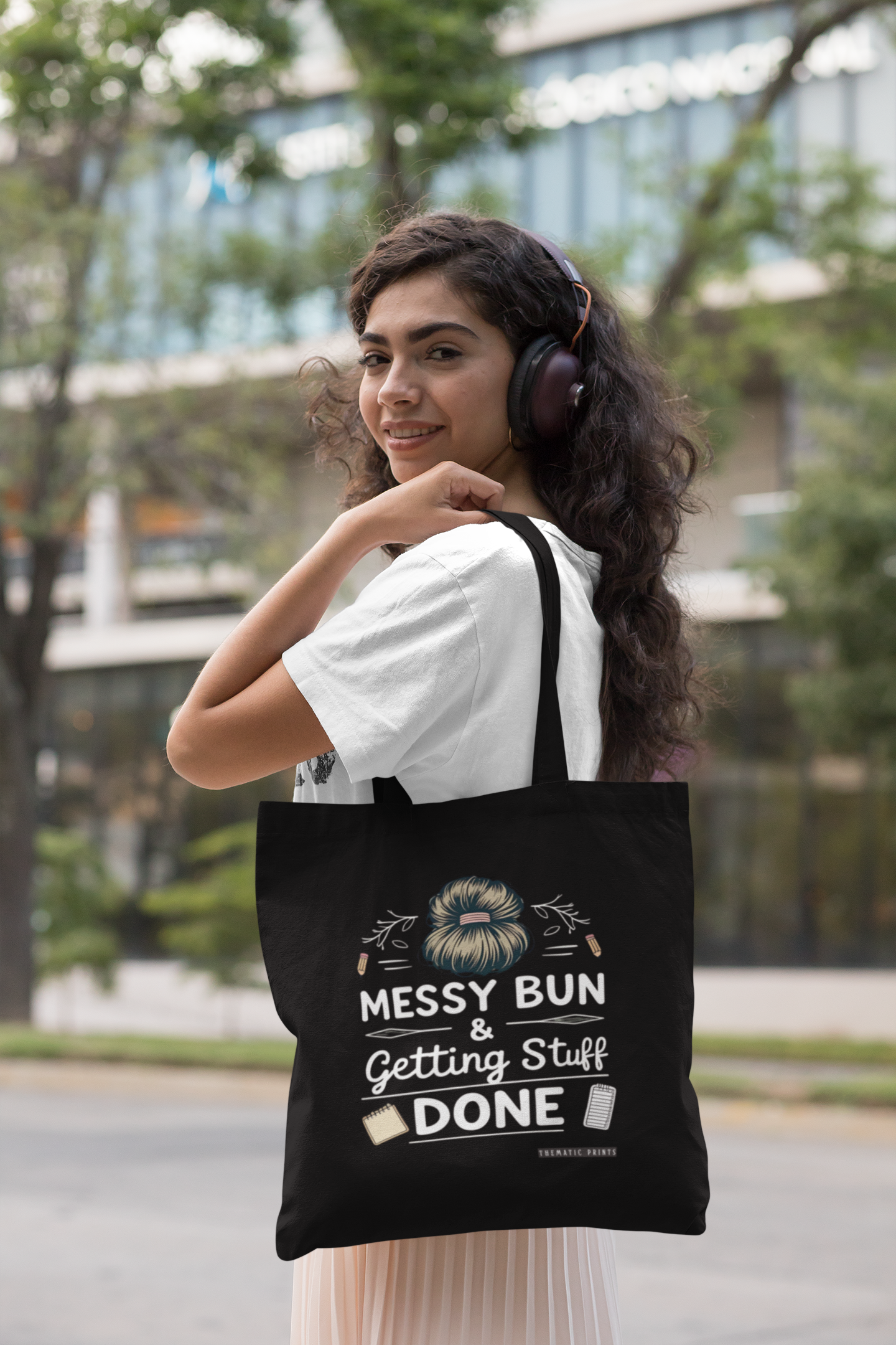 Canvas Eco-friendly Zipper Tote Bag for Collect Girls - Campus Casual Collection - Messy Bun and Getting Stuff Done