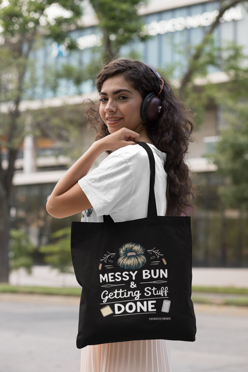 Unisex Eco-friendly Canvas Tote Bag with Zipper | Messy Bun and Getting Stuff Done