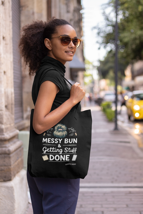 Unisex Eco-friendly Canvas Tote Bag with Zipper | Messy Bun and Getting Stuff Done