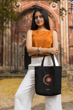 Mandala Pattern Cotton Tote Bag with Zipper | Spiritual Design Carry Bag