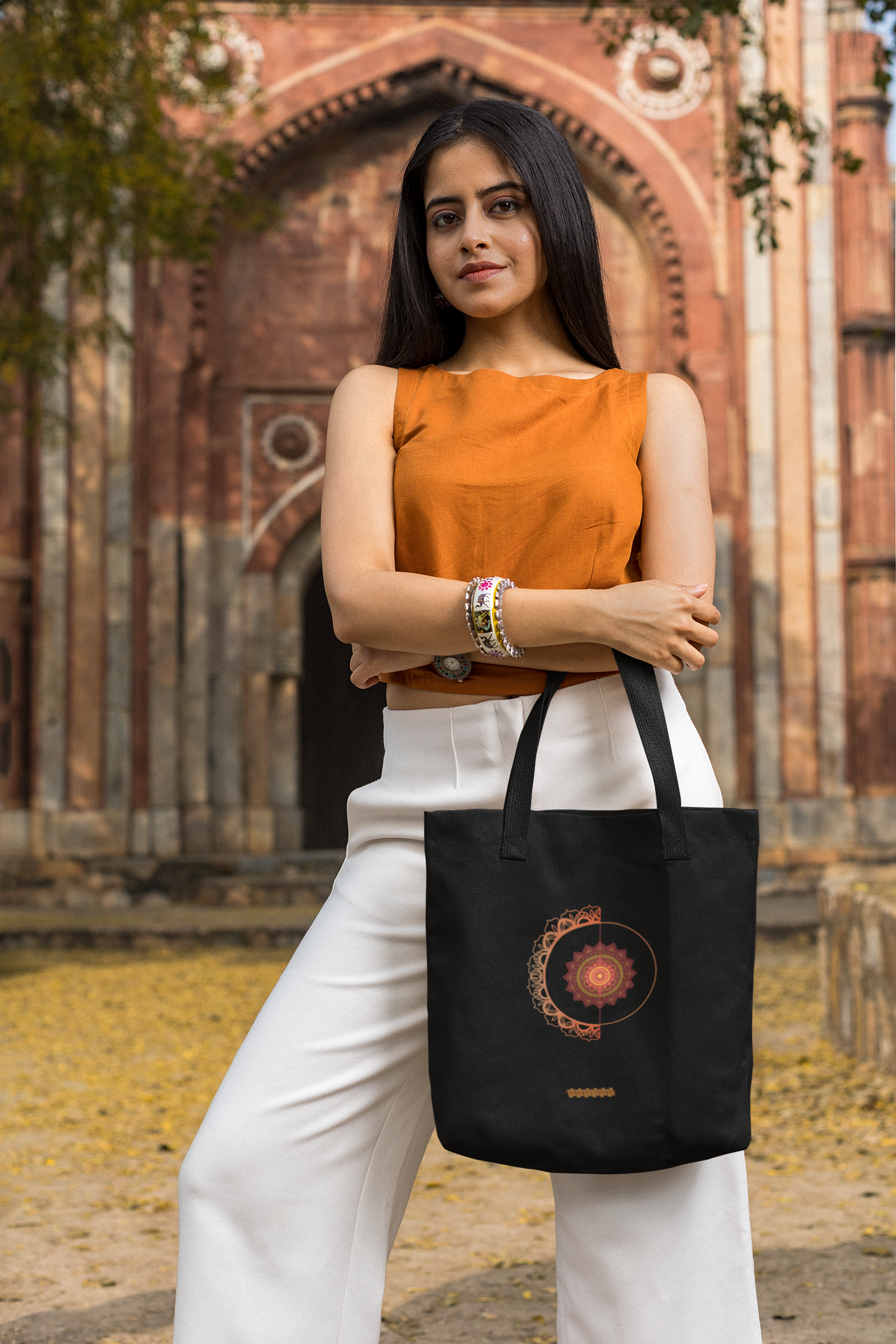 Mandala Pattern Cotton Tote Bag with Zipper | Spiritual Design Carry Bag