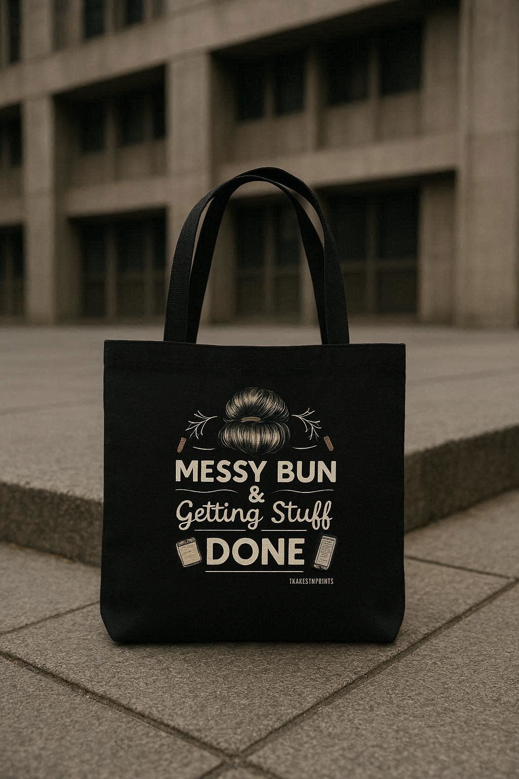 Canvas Tote Bag with Zipper | For College Girls | For Travel and Beach | Messy Bun and Getting Stuff Done