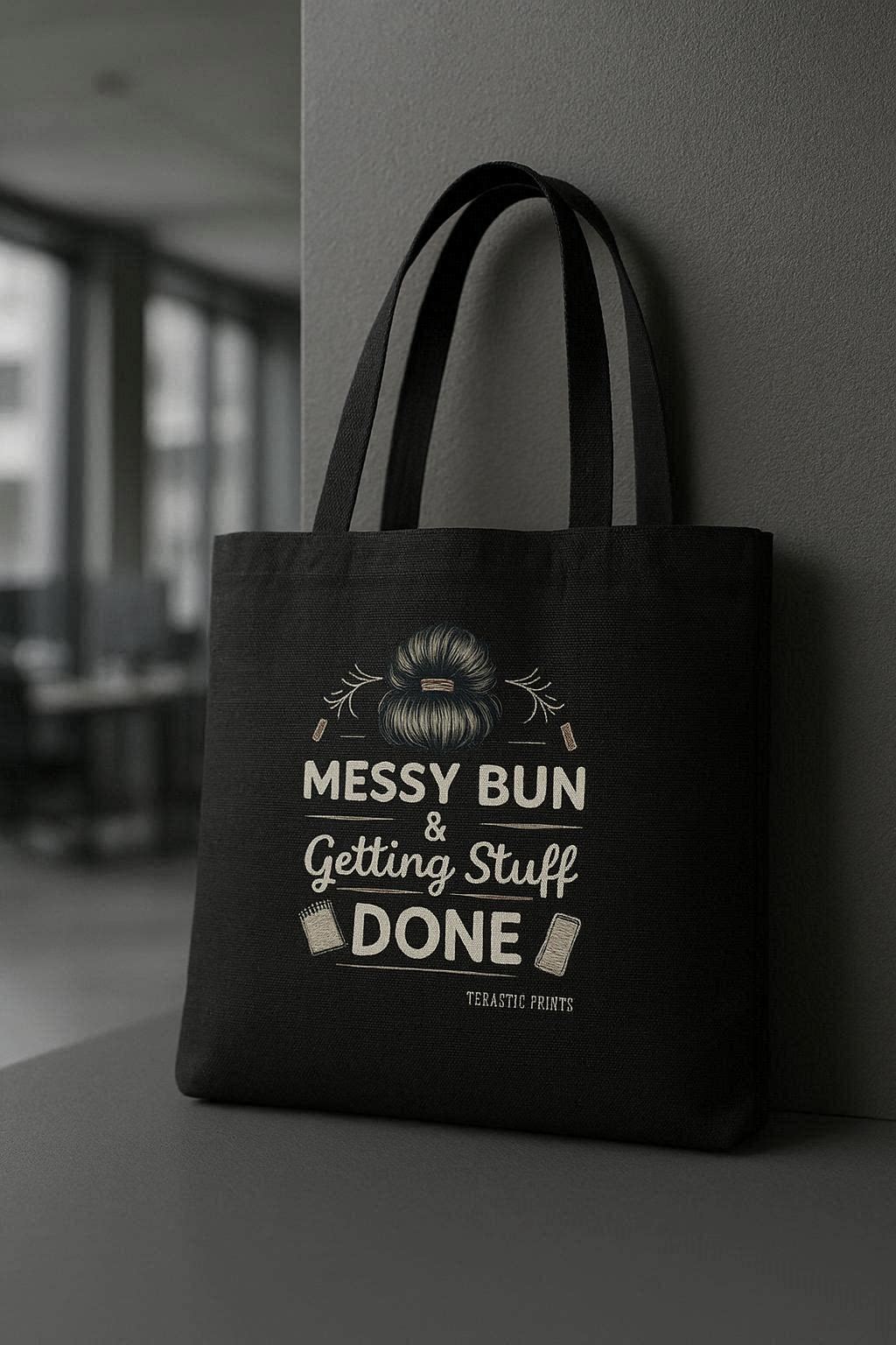 Canvas Tote Bag with Zipper | For College Girls | For Travel and Beach | Messy Bun and Getting Stuff Done