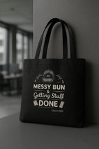 Canvas Tote Bag with Zipper | For College Girls | For Travel and Beach | Messy Bun and Getting Stuff Done