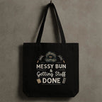 Canvas Tote Bag with Zipper | For College Girls | For Travel and Beach | Messy Bun and Getting Stuff Done