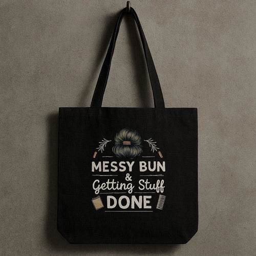 Canvas Tote Bag with Zipper | For College Girls | For Travel and Beach | Messy Bun and Getting Stuff Done