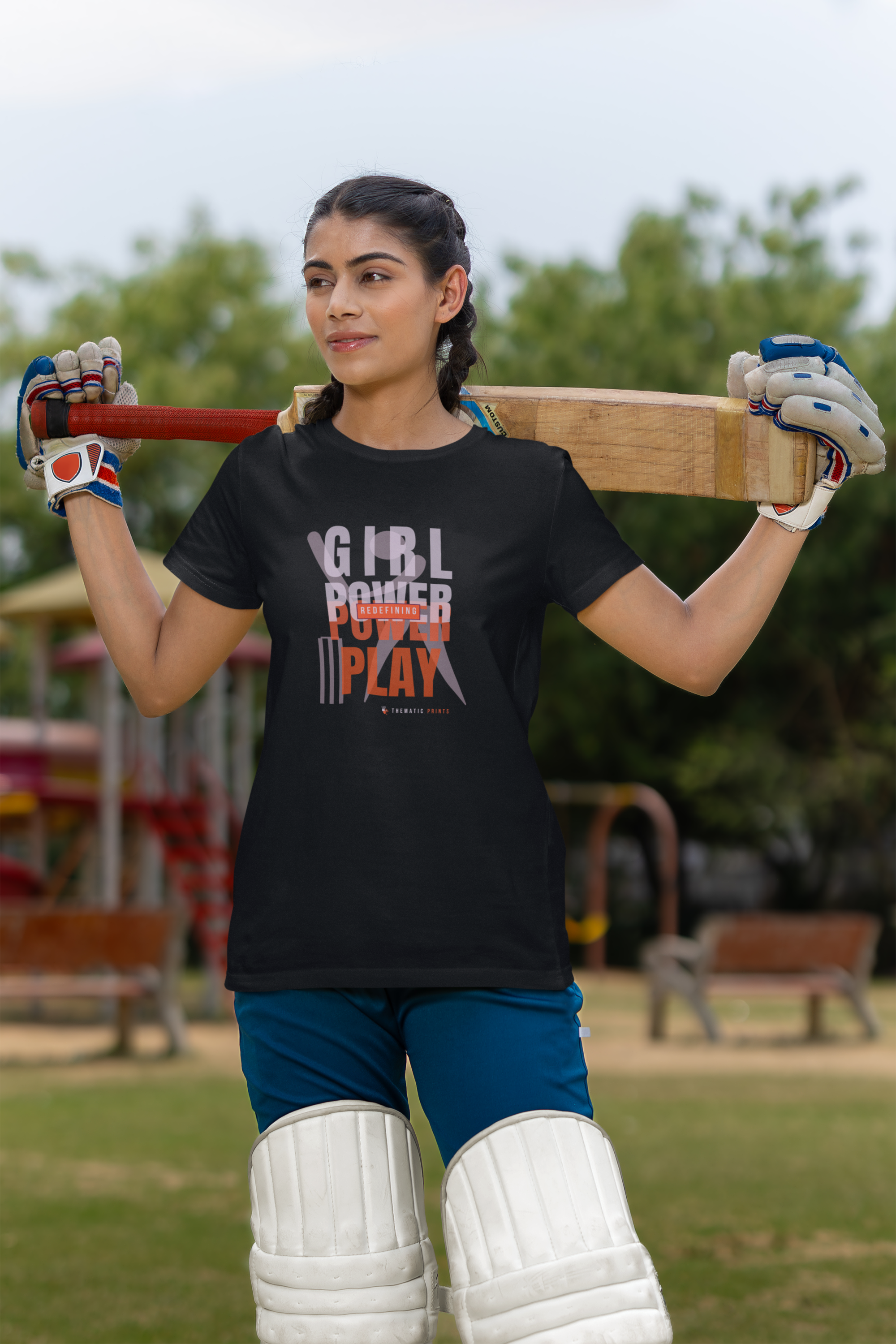 Girl Power Play Women's Cricket Typography T-Shirt