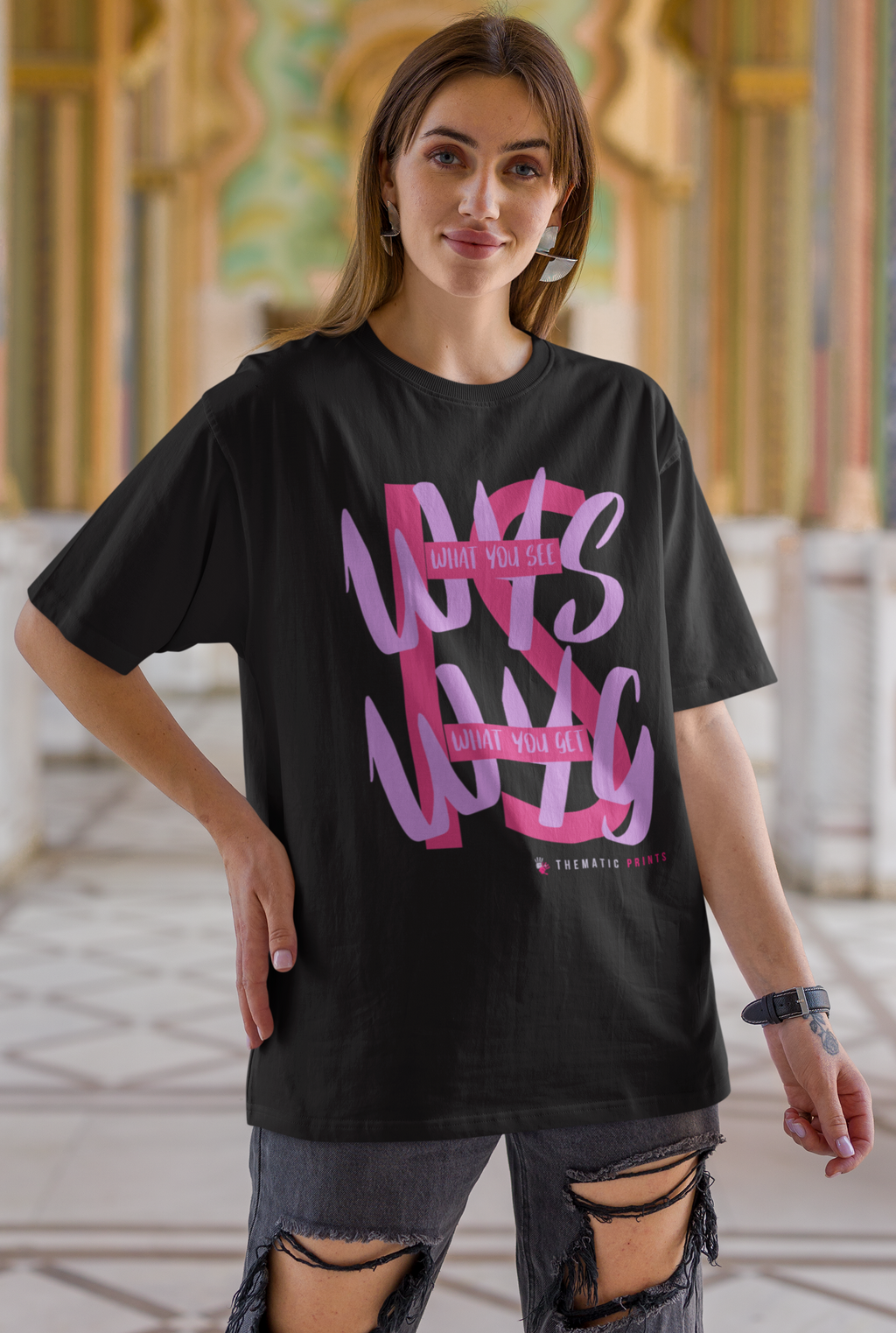 WYSIWYG Typography Unisex Oversized T-Shirt - What You See Is What You Get Self Expression Tee