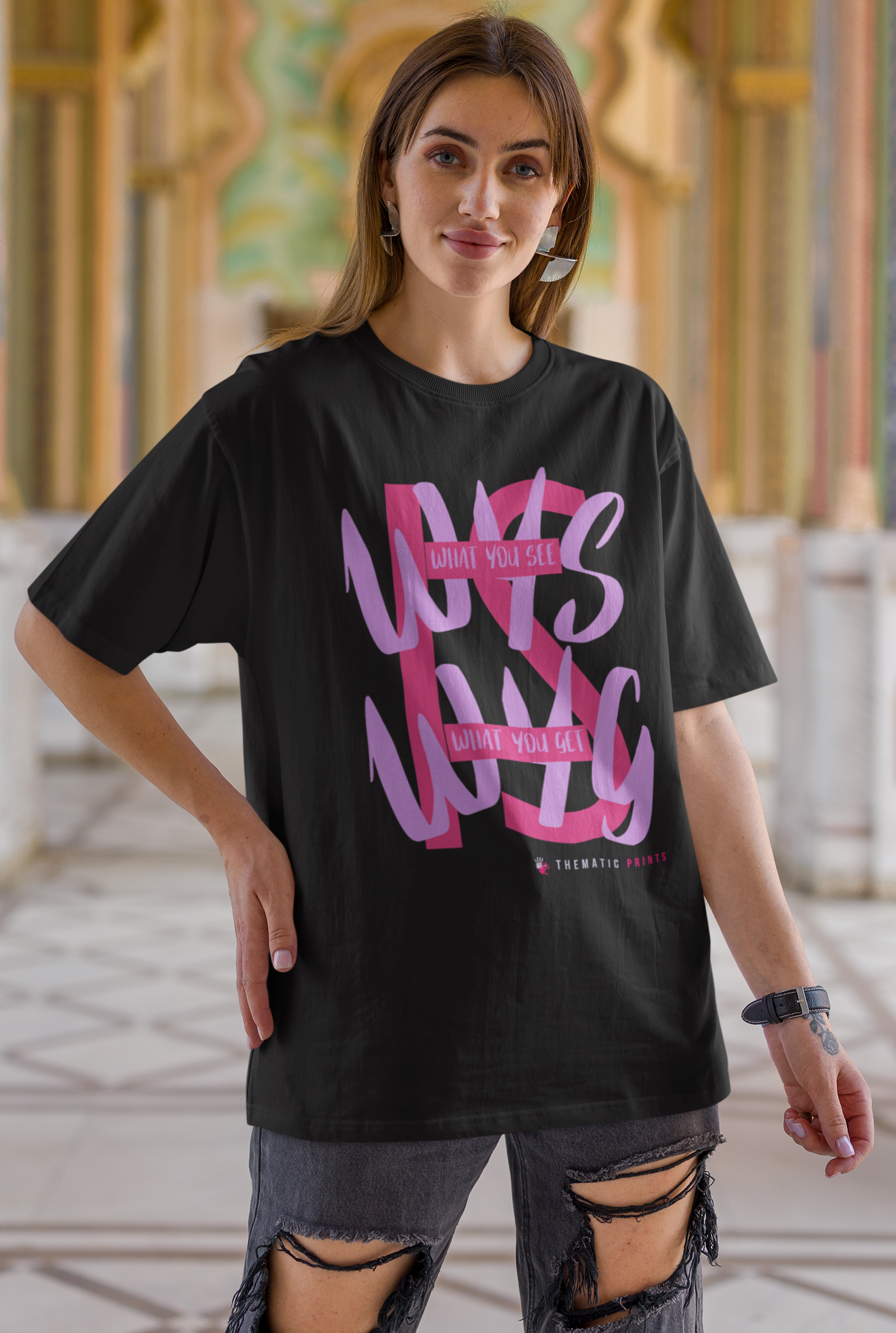 WYSIWYG Typography Unisex Oversized T-Shirt - What You See Is What You Get Self Expression Tee