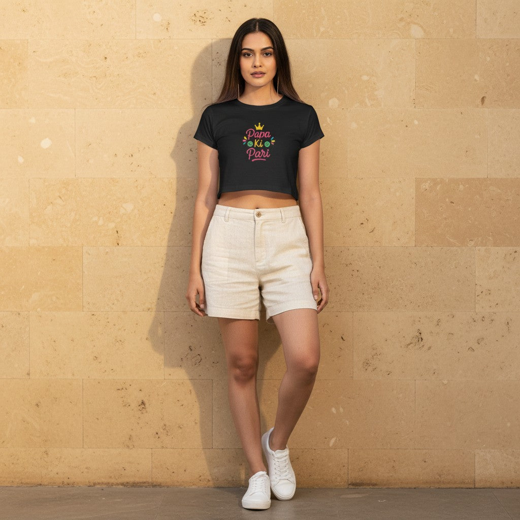 Women’s Printed Crop Top – Papa Ki Pari | Daddy’s Girl | Father-Daughter Bond
