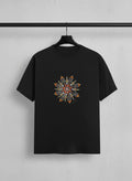 Wheel of Time asymmetric mandala print black t-shirt by Thematic Prints India