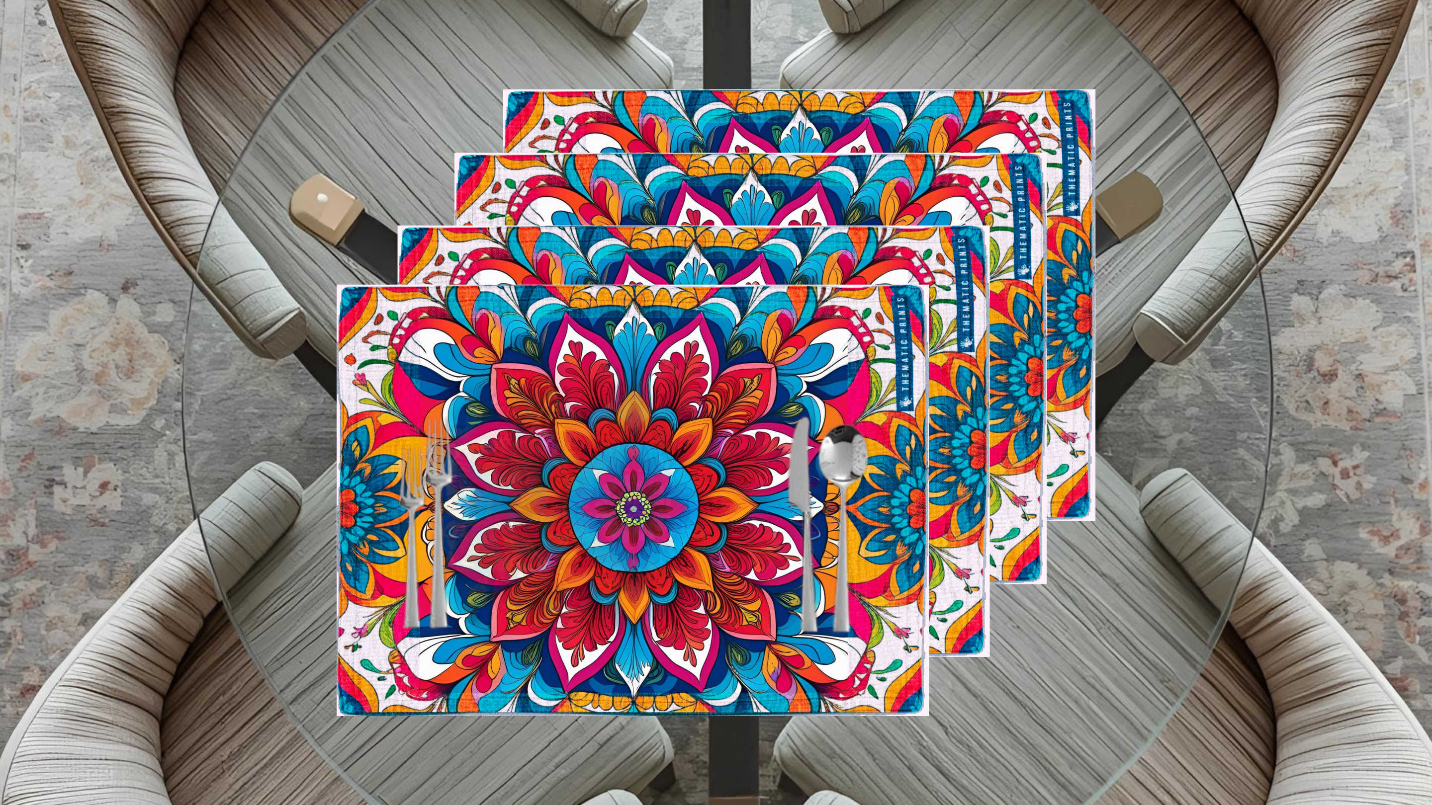 Polyster Fabric Set of 6 Table Placemats - Bloom